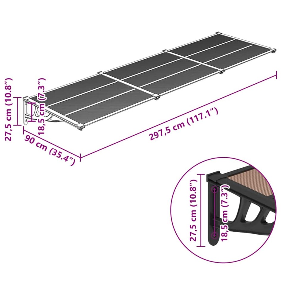 Marquesina de puerta policarbonato negro 297,5x90
