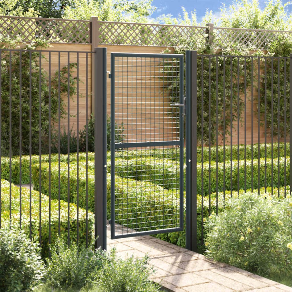 Puerta de malla de jardín acero galvanizado gris 100x225