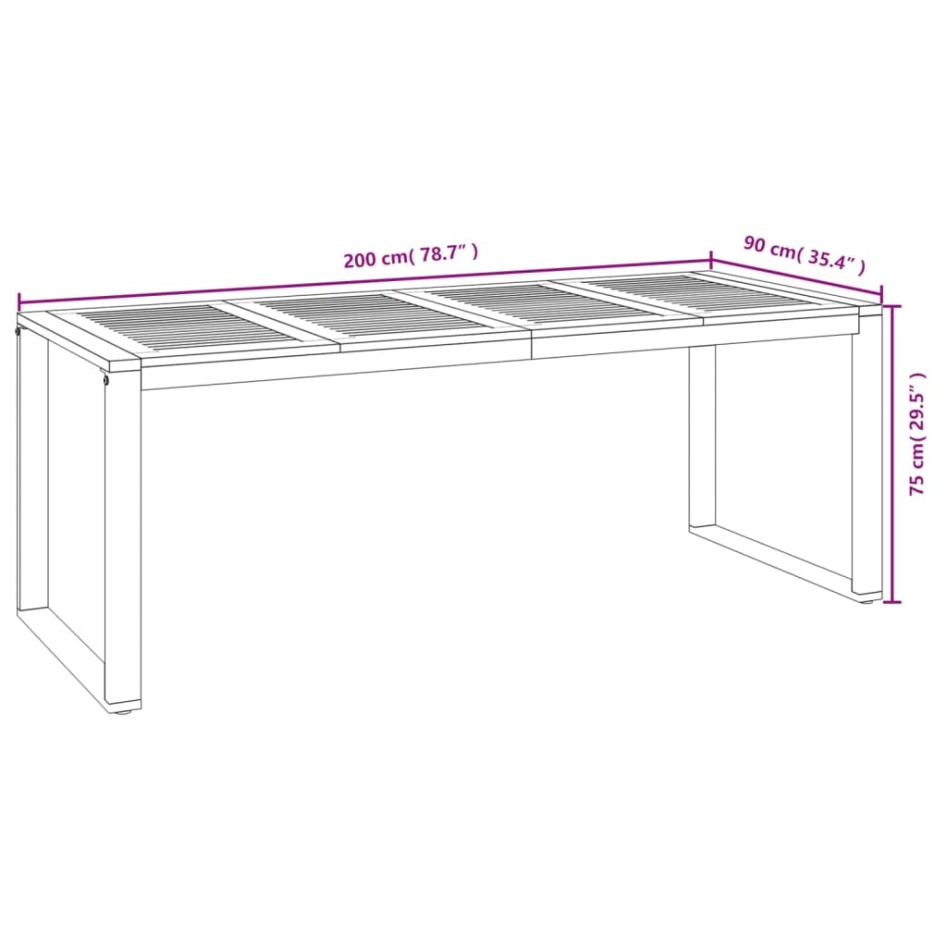 Mesa de jardín con patas en U madera maciza acacia 200x90x75