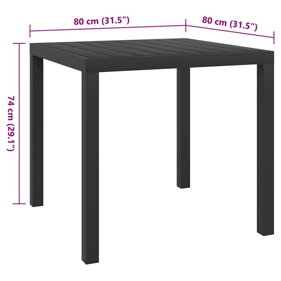 Mesa de jardín de aluminio y WPC negra 80x80x74