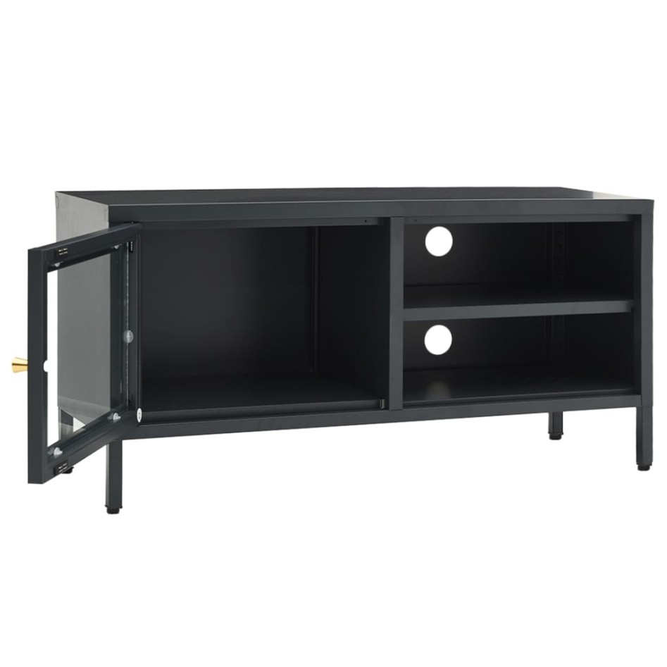 Mueble para TV acero y vidrio gris antracita 90x30x44