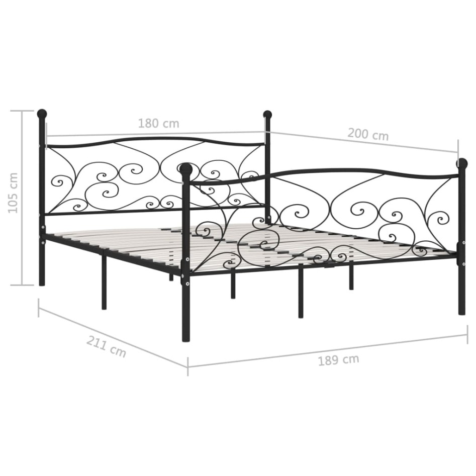 Estructura de cama con somier metal negro 180x200