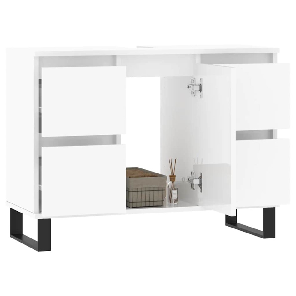 Mueble de baño madera de ingeniería blanco brillo 80x33x60