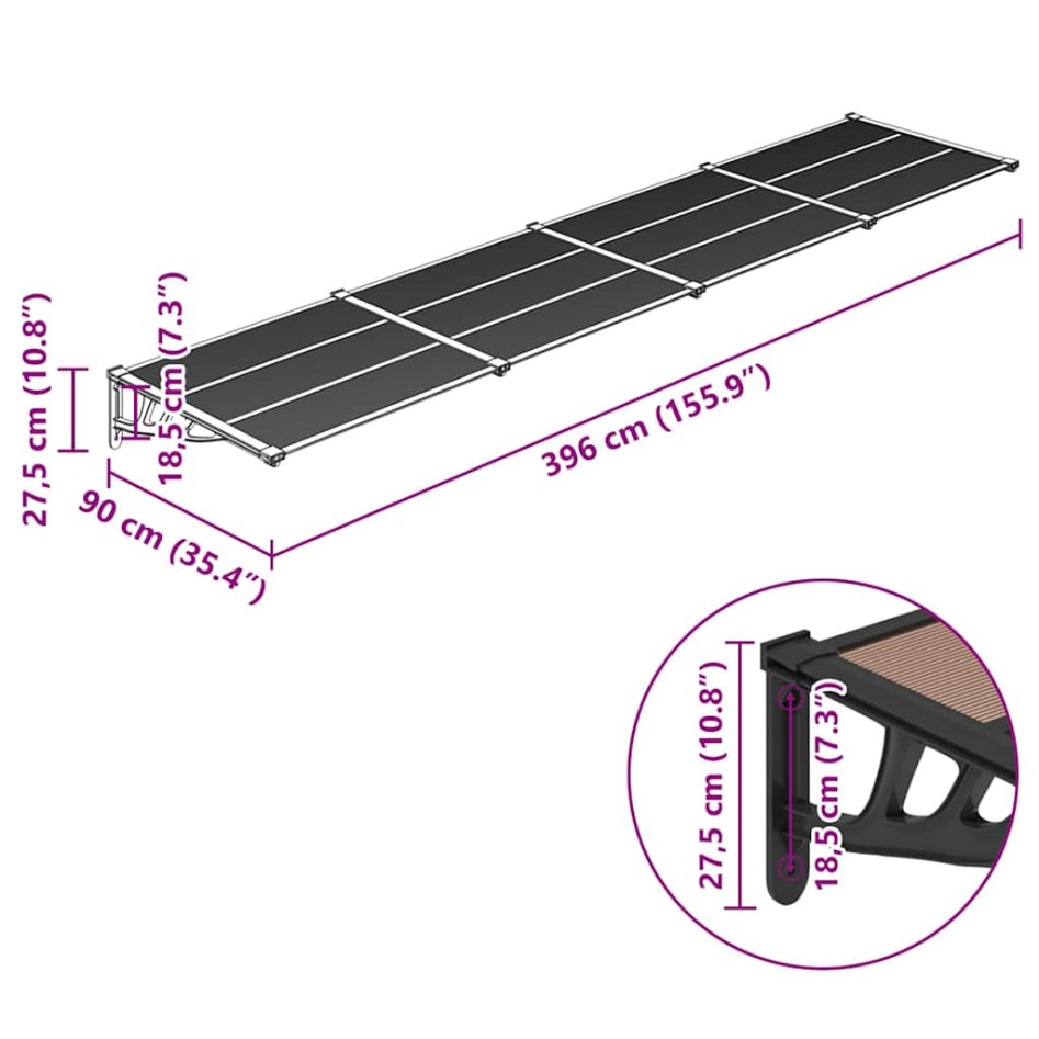 Marquesina de puerta policarbonato negro 396x90