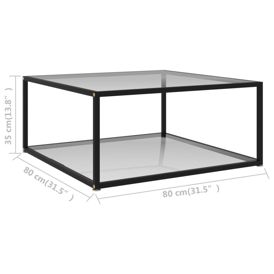 Mesa de centro vidrio templado transparente 80x80x35
