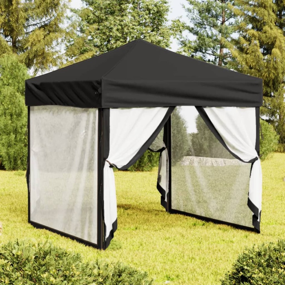 Carpa para fiestas plegable con paredes laterales negro 2x2