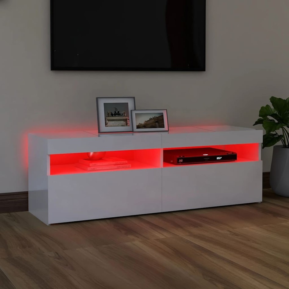 Mueble de TV con luces LED blanco brillante 120x35x40