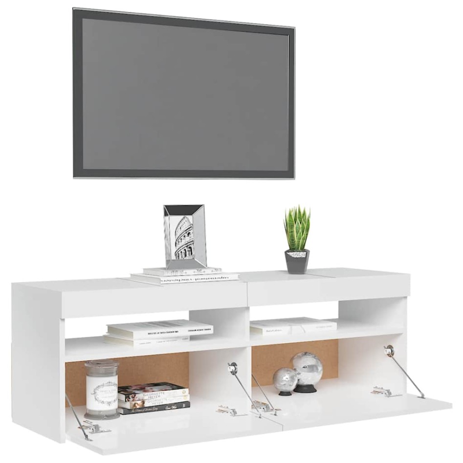 Mueble de TV con luces LED blanco brillante 120x35x40