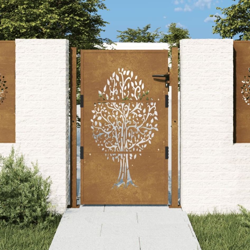 Puerta de jardín acero corten diseño árbol 105x155