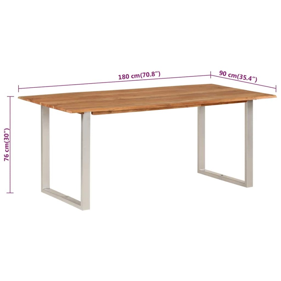 Mesa de comedor de madera maciza de acacia 180x90x76