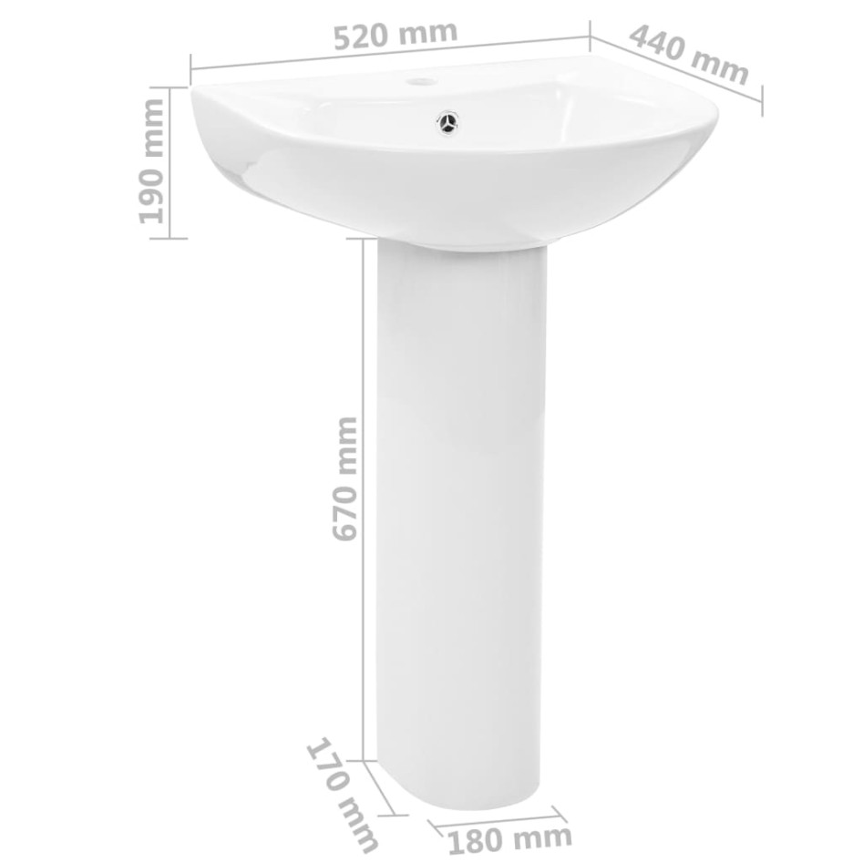 Lavabo de pie de cerámica blanco 520x440x190