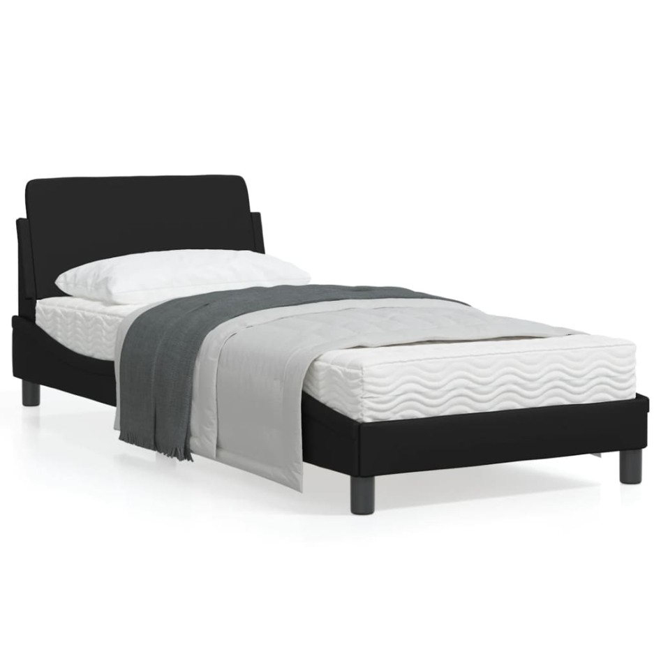 Estructura de cama con cabecero cuero sintético negro 90x200