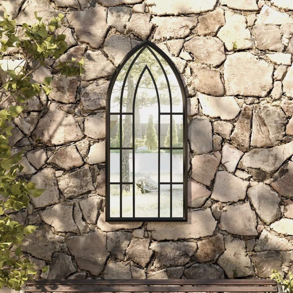 Espejo de jardín negro hierro para exterior 100x45