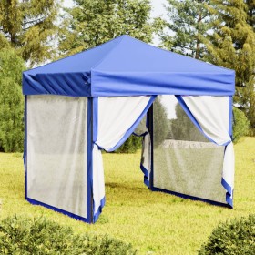 Carpa para fiestas plegable con paredes laterales azul 2x2