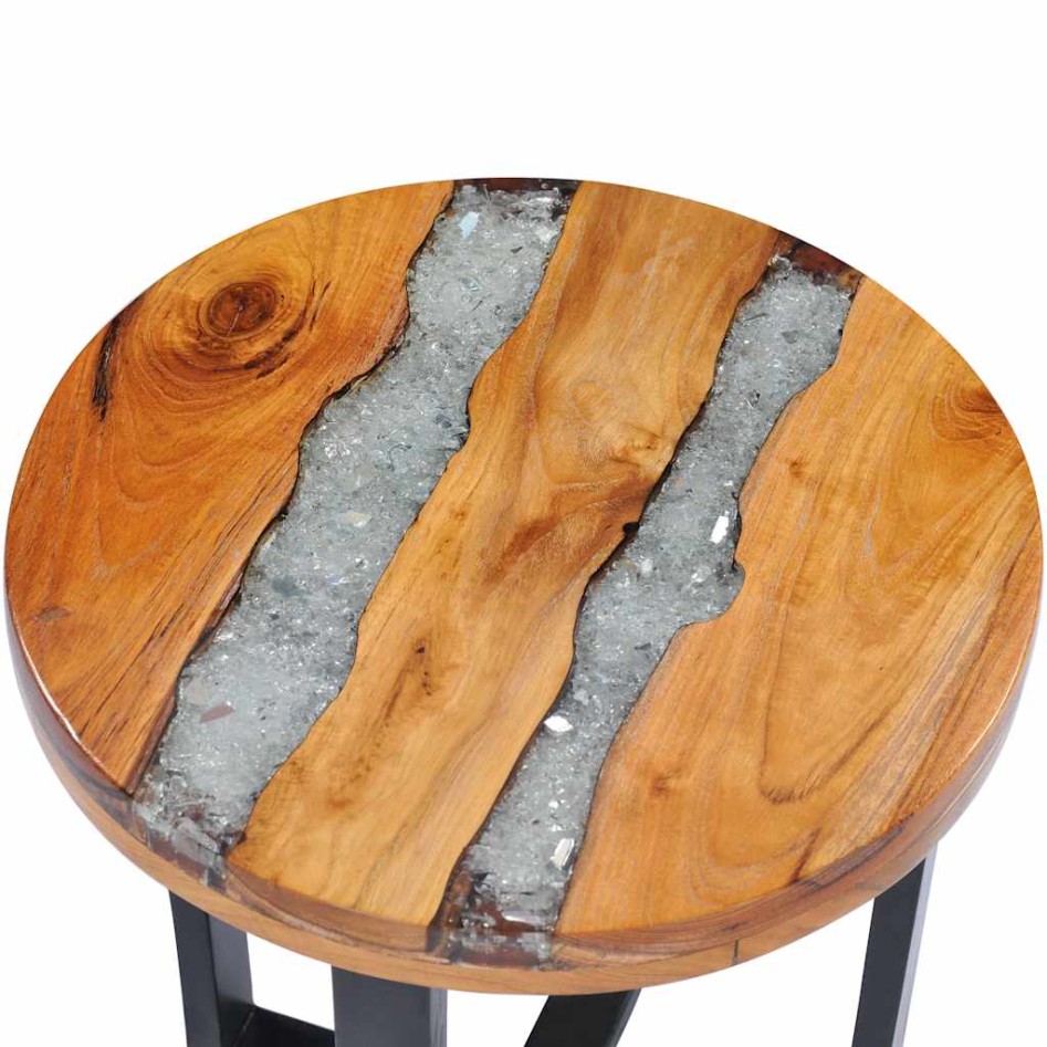 Mesa de centro de madera maciza de teca y polirresina 40x45