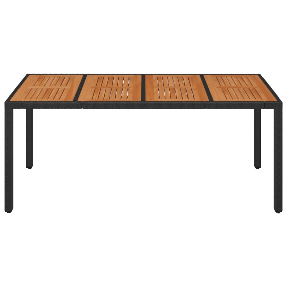 Mesa de jardín superficie de madera ratán PE negro 190x90x75