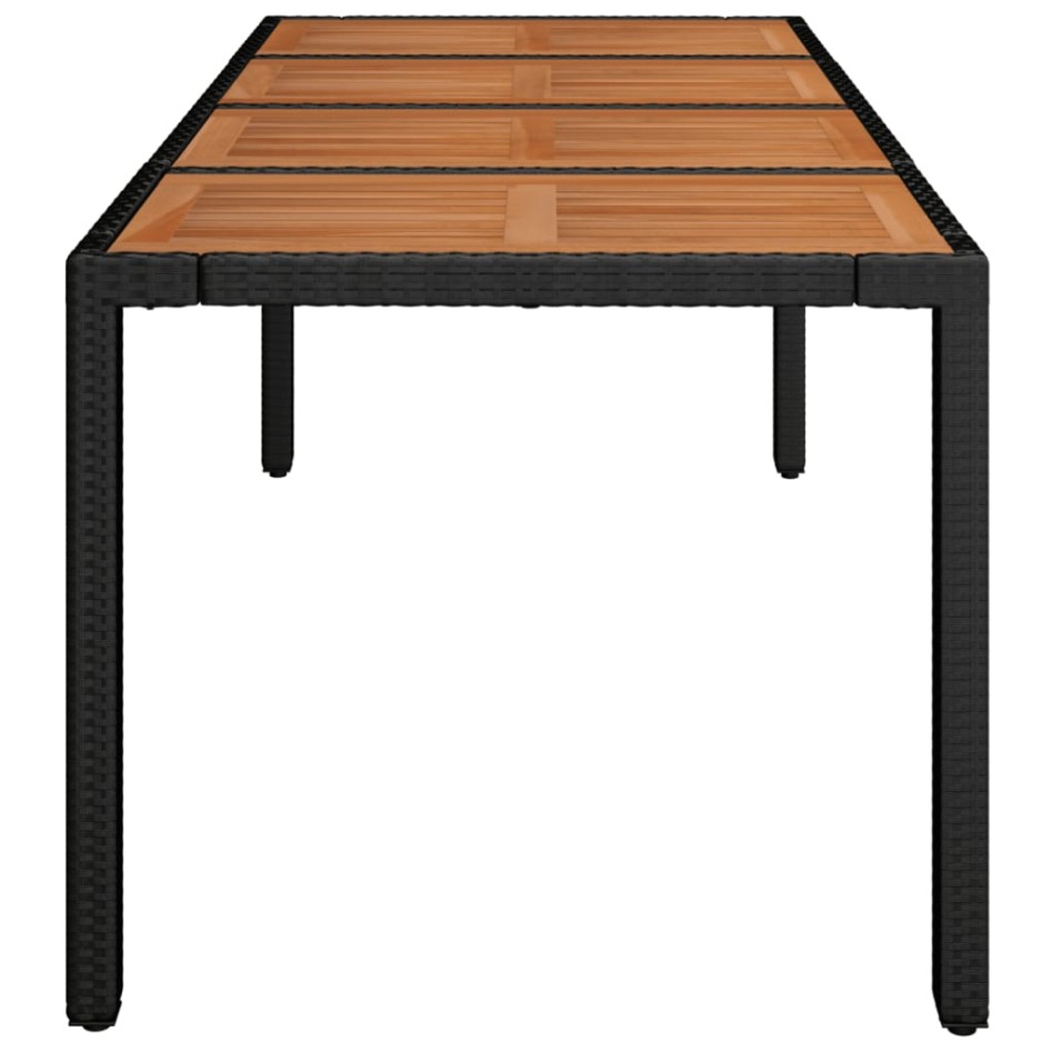 Mesa de jardín superficie de madera ratán PE negro 190x90x75