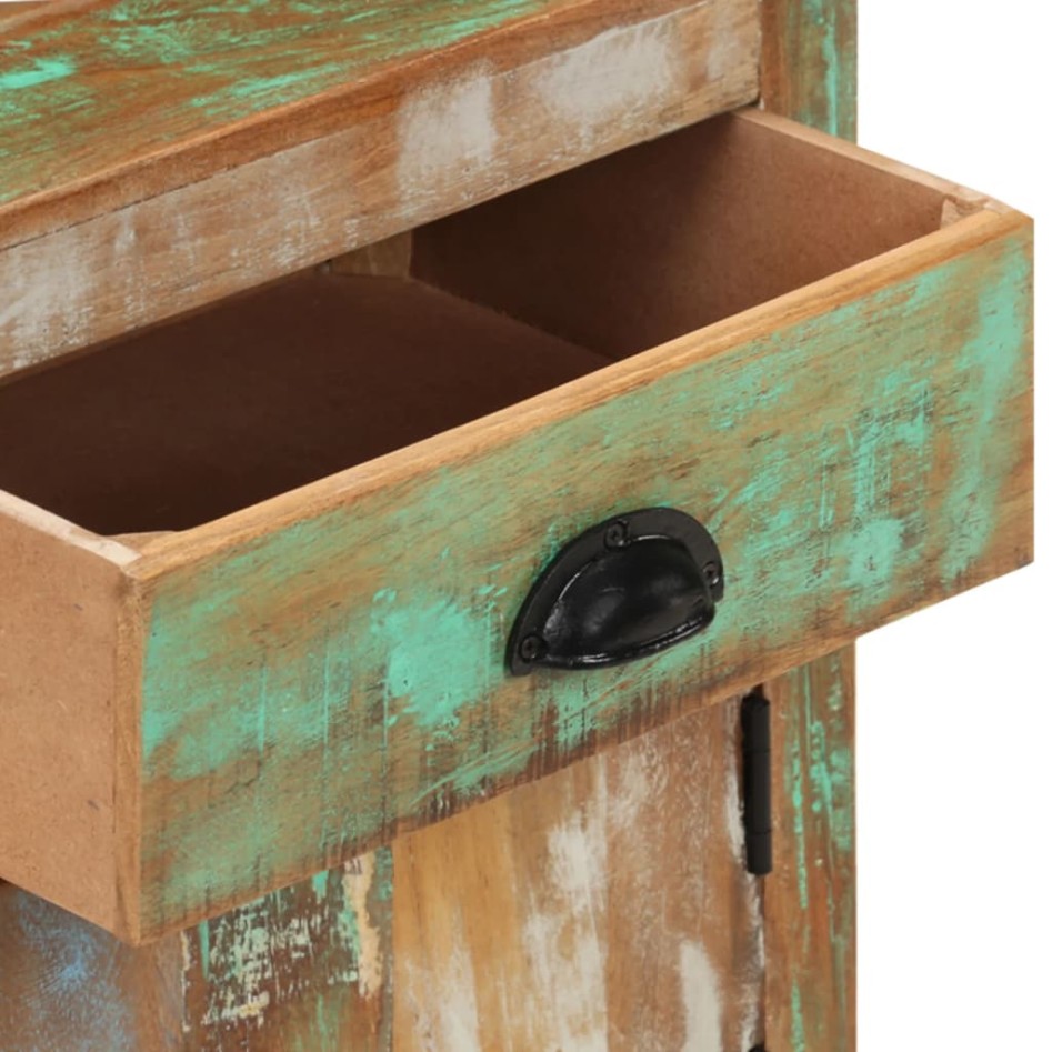 Mesita de noche con ruedas madera maciza reciclada 40x30x57