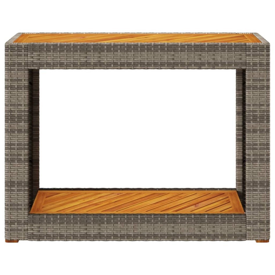 Mesa auxiliar jardín tapa madera ratán PE gris 100x40x75