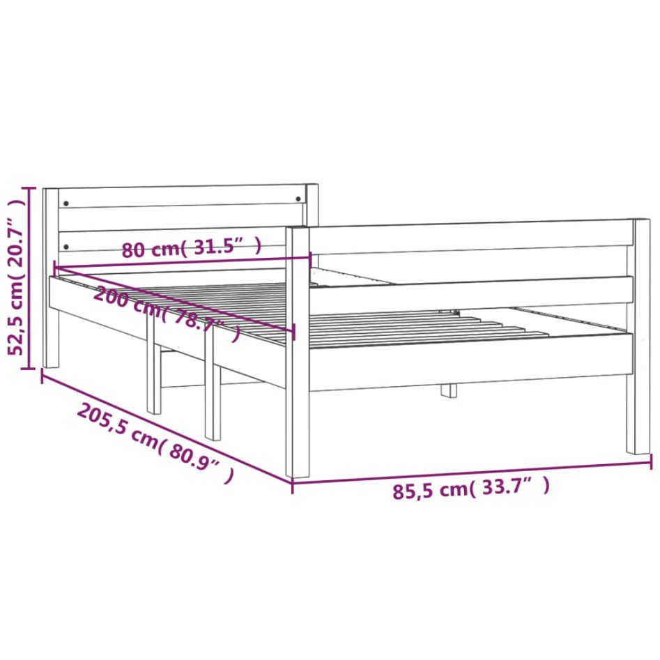 Estructura de cama sin colchón madera maciza de pino 80x200