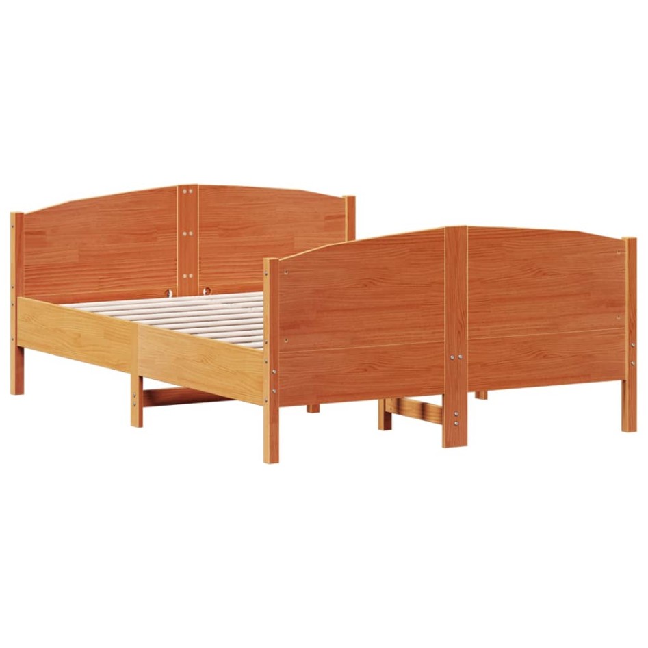 Estructura cama con cabecero madera pino marrón cera 140x190