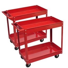 Carrito de herramientas de taller 2 uds 2 estantes rojo 100