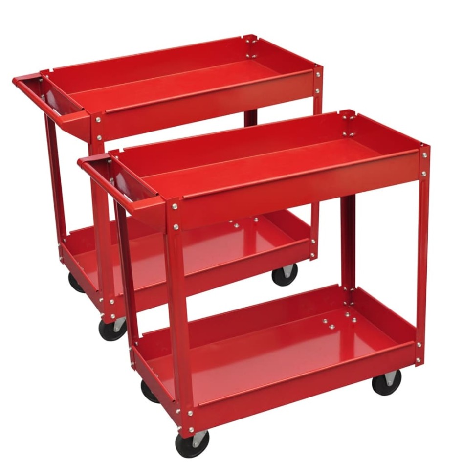 Carrito de herramientas de taller 2 uds 2 estantes rojo 100