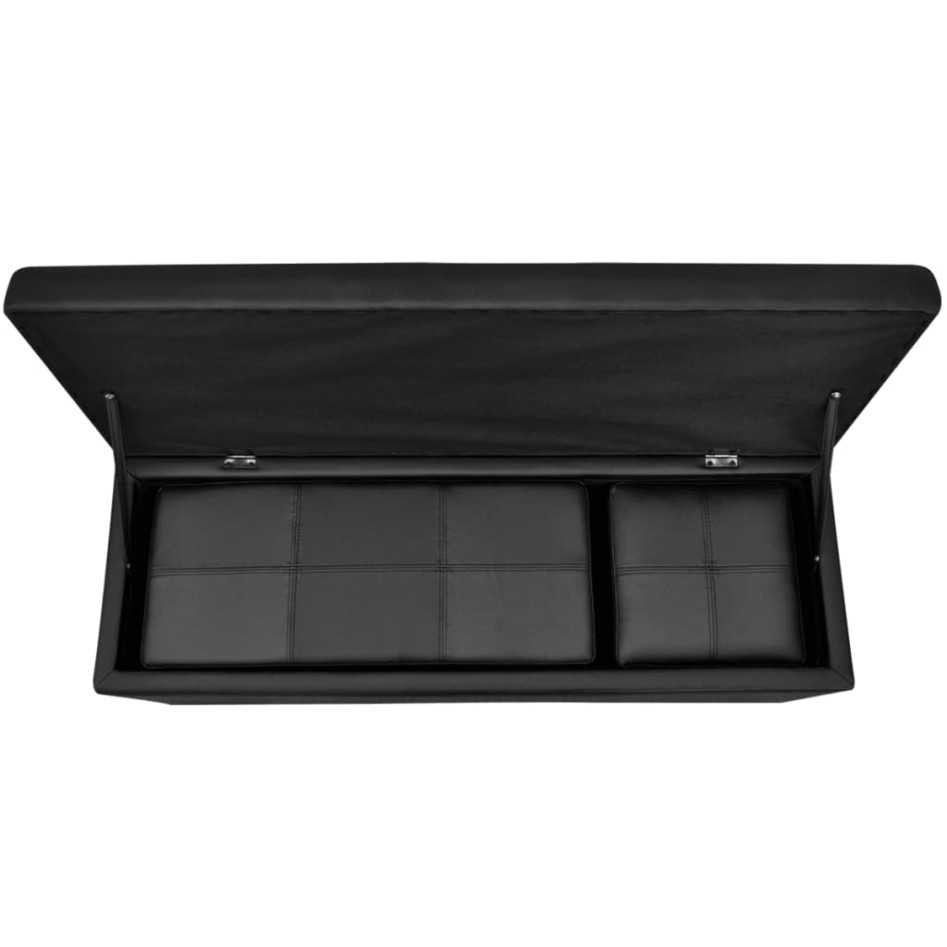 Banco baúl de interior negro con taburete, 3
