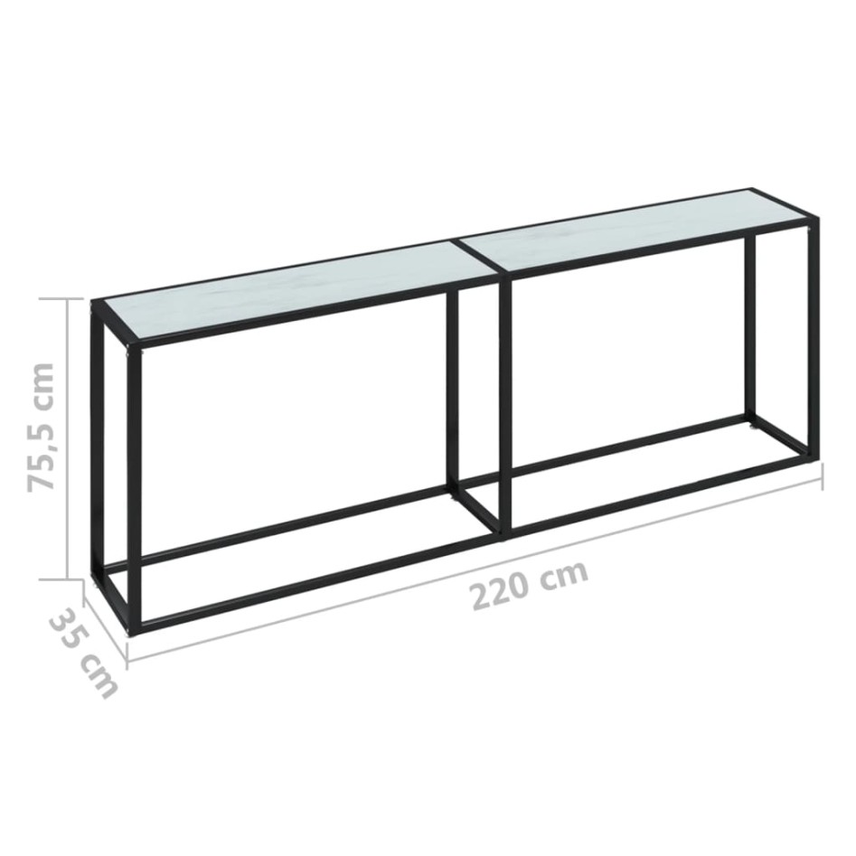Mesa consola vidrio templado mármol blanco 220x35x75,5