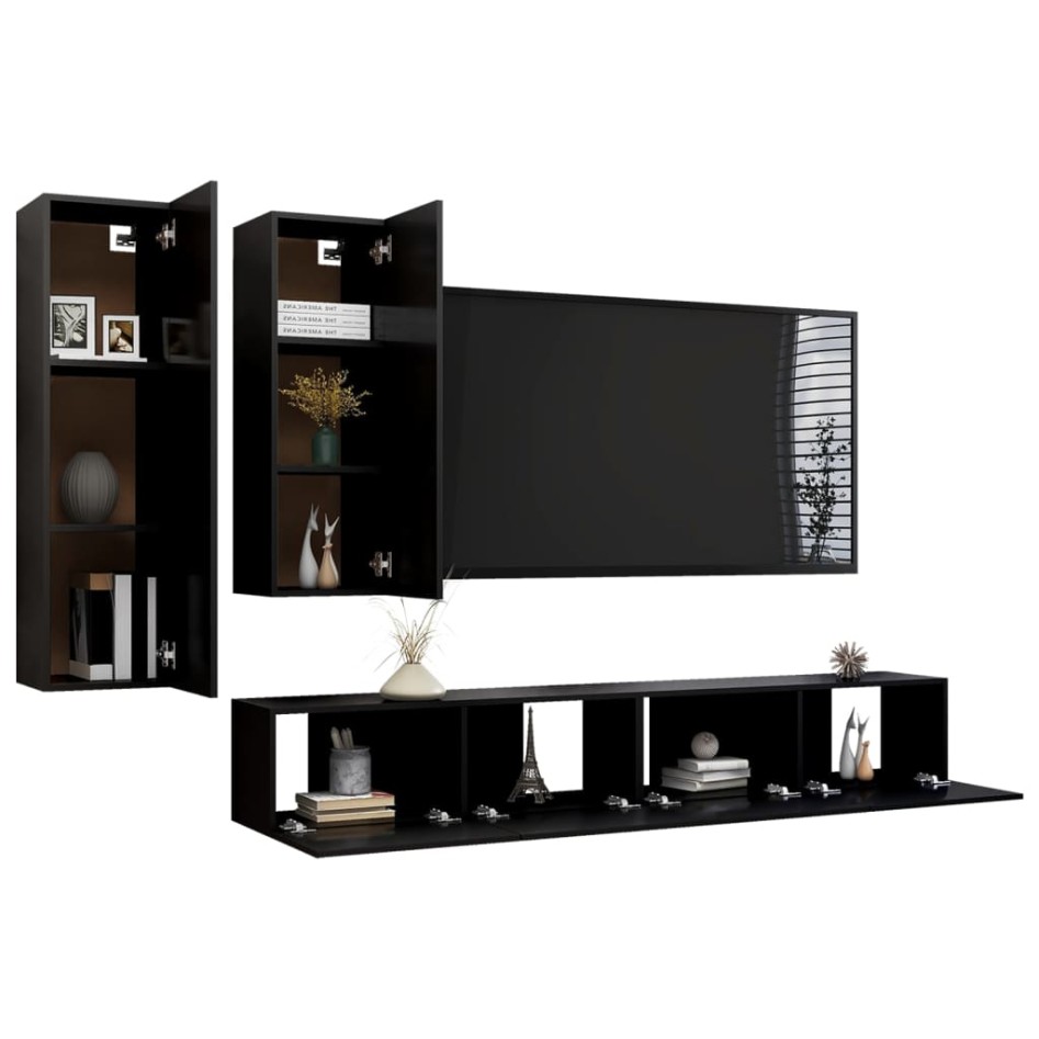 Set de muebles de TV salón 4 piezas madera contrachapada