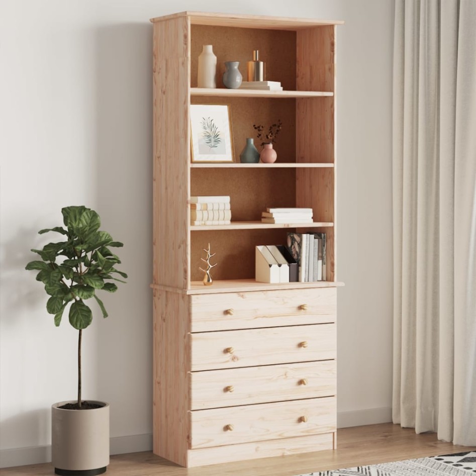 Librería con cajones ALTA madera maciza de pino 77x35x186,5