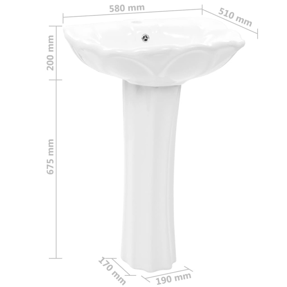 Lavabo de pie de cerámica blanco 580x510x200