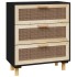 Aparador negro madera pino maciza y ratán natural 60x30x70