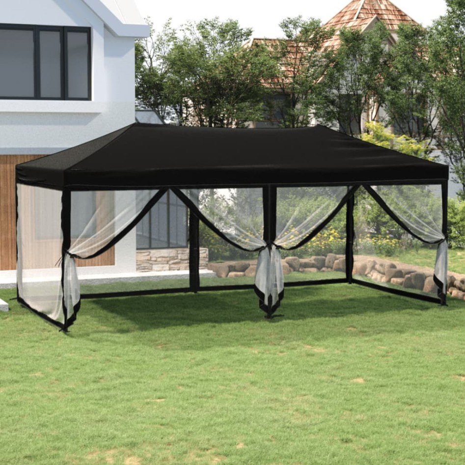 Carpa para fiestas plegable con paredes laterales negra 3x6