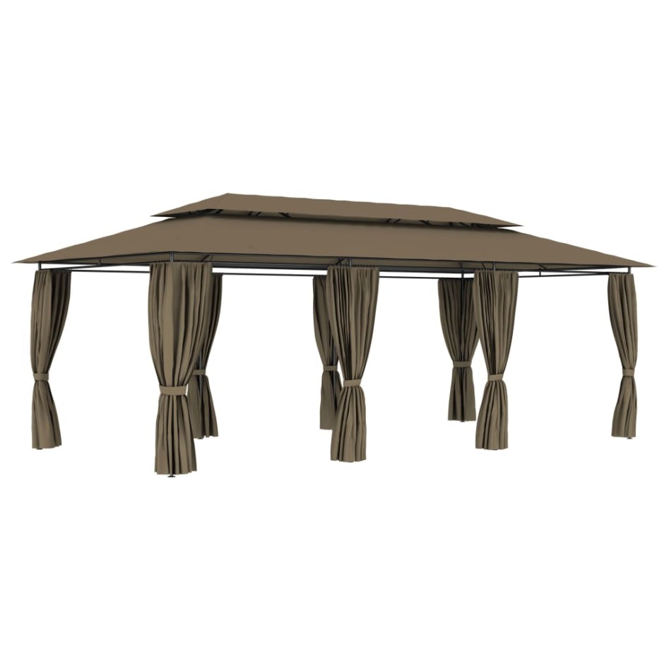 Cenador con cortinas gris taupe 180g/m² 600x298x270