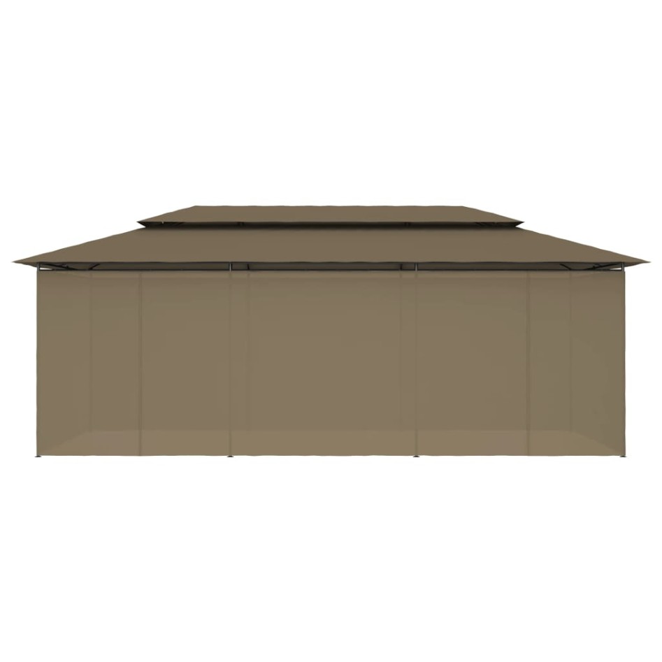 Cenador con cortinas gris taupe 180g/m² 600x298x270