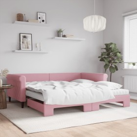 Sofá cama nido con colchón terciopelo rosa 100x200