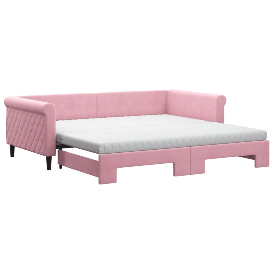 Sofá cama nido con colchón terciopelo rosa 100x200