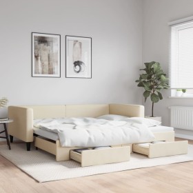 Sofá cama nido con cajones tela color crema 100x200