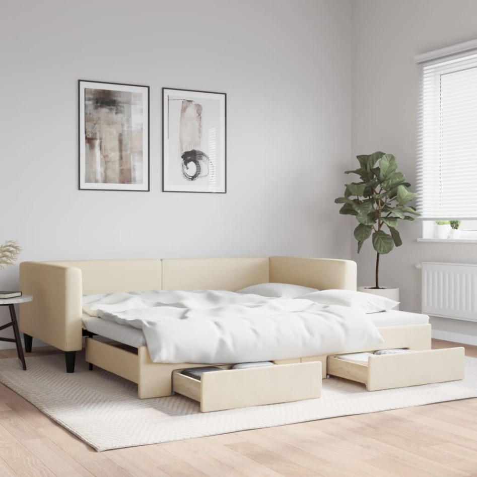 Sofá cama nido con cajones tela color crema 100x200