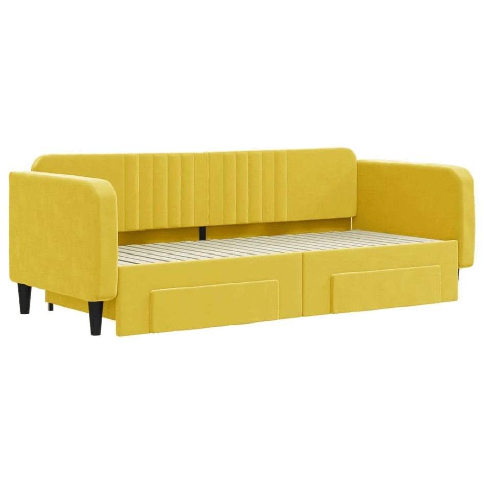 Sofá cama nido con cajones terciopelo amarillo 90x200