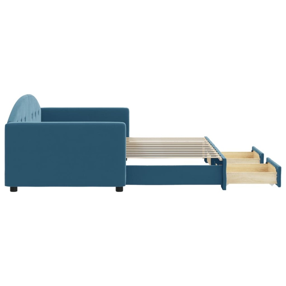 Sofá cama nido con cajones terciopelo azul 90x200