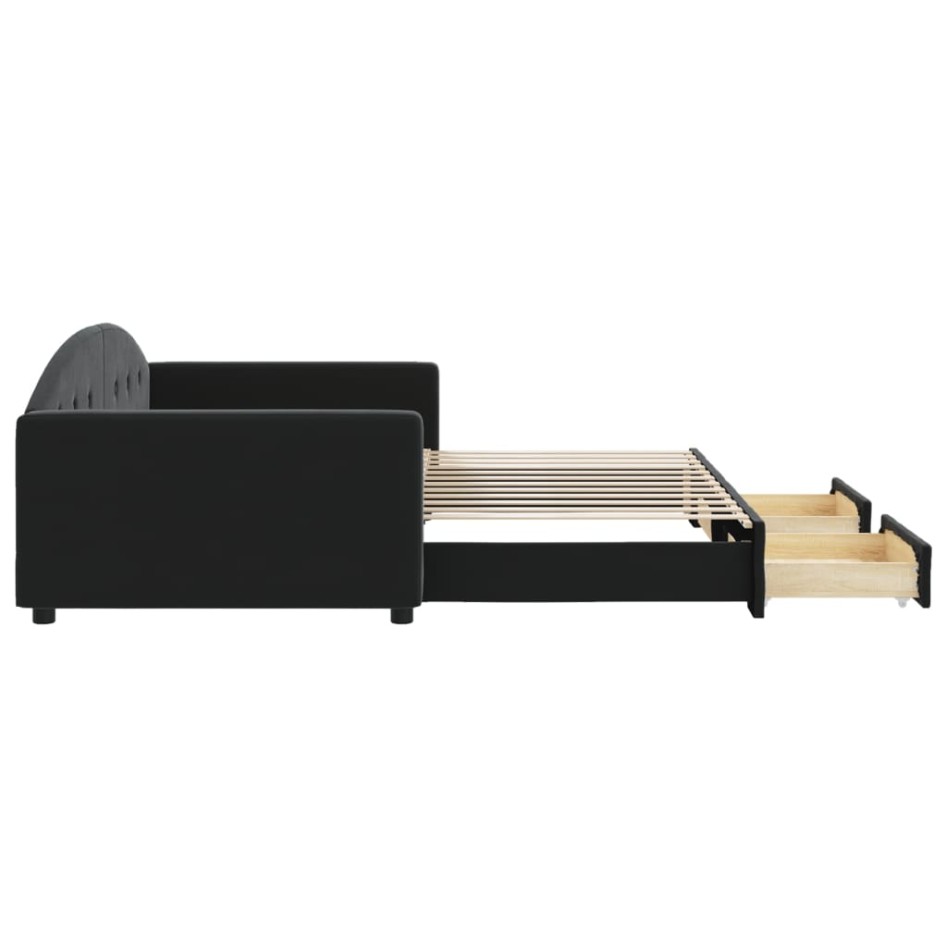 Sofá cama nido con cajones terciopelo negro 100x200