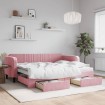 Sofá cama nido con cajones terciopelo rosa 90x200 cm