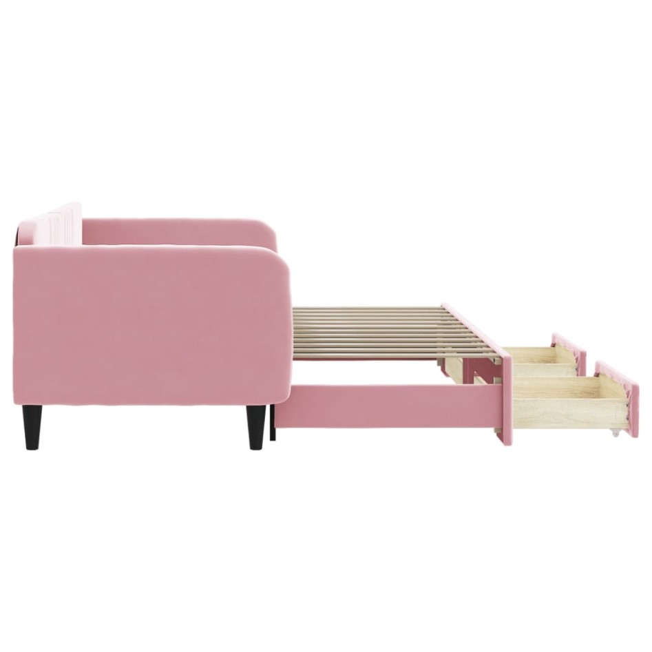 Sofá cama nido con cajones terciopelo rosa 90x200