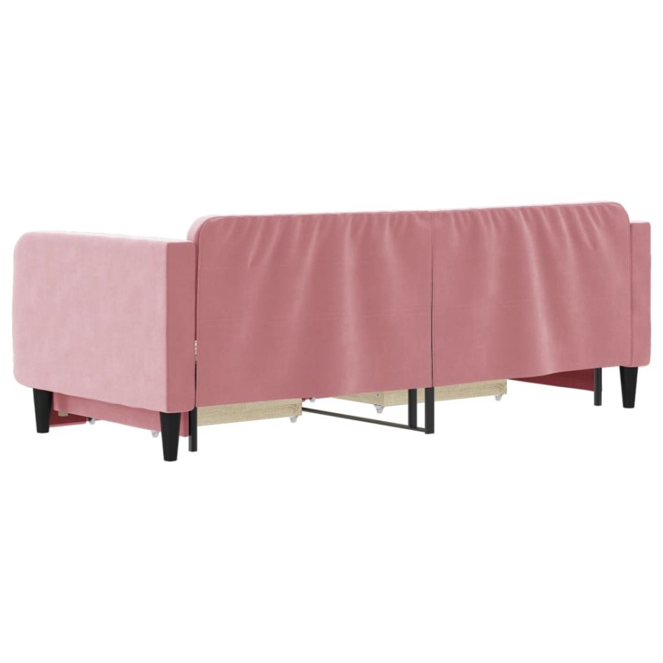 Sofá cama nido con cajones terciopelo rosa 90x200