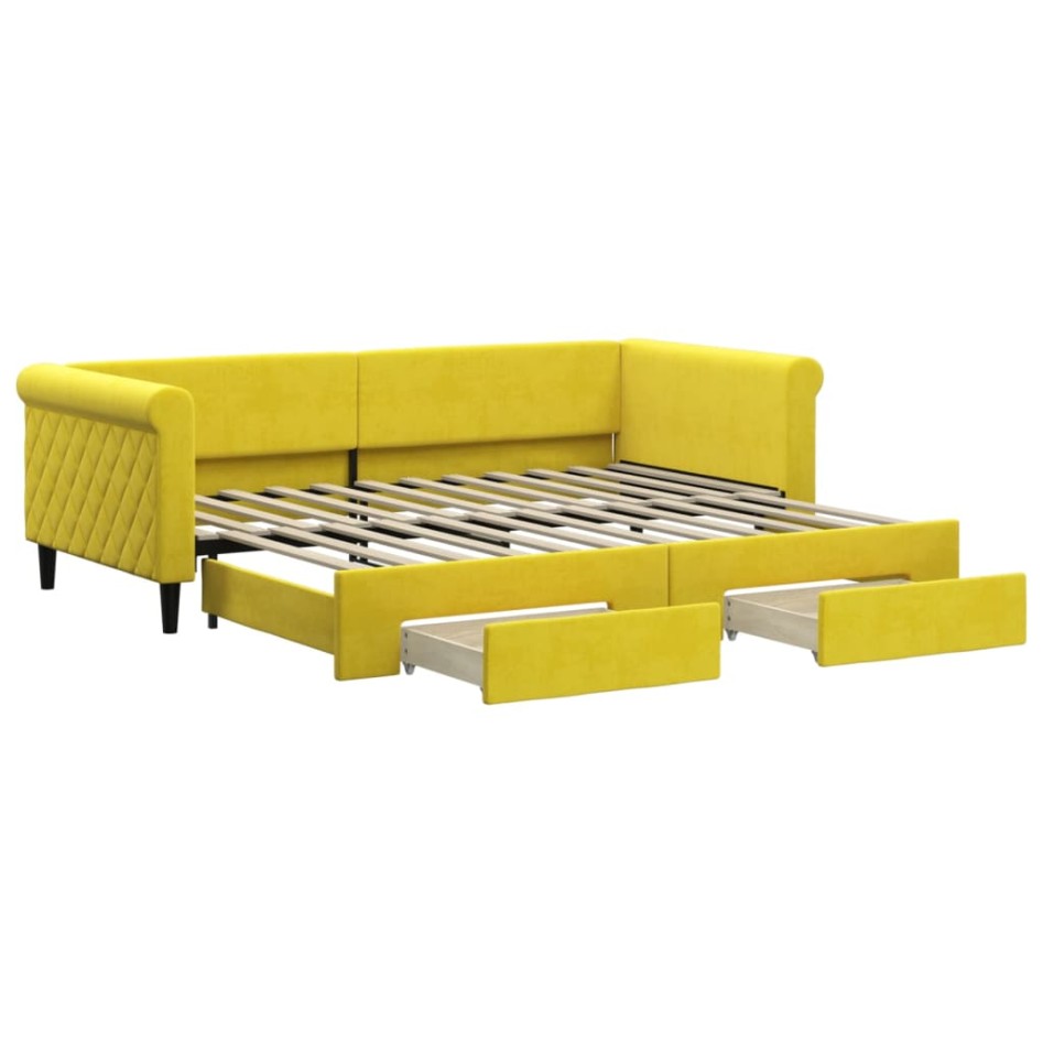 Sofá cama nido con cajones terciopelo amarillo 90x200