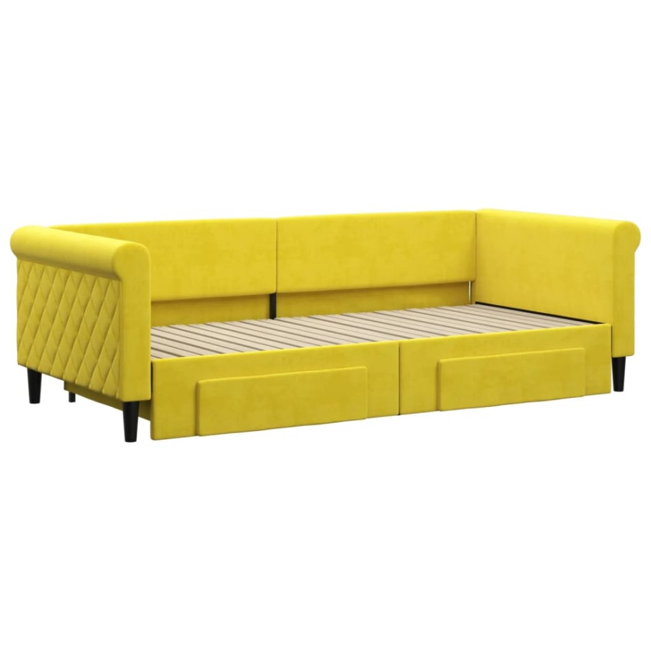 Sofá cama nido con cajones terciopelo amarillo 90x200