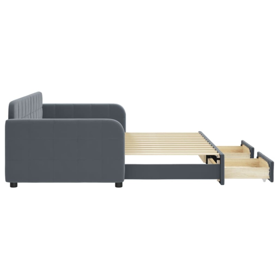 Sofá cama nido con cajones terciopelo gris oscuro 90x200