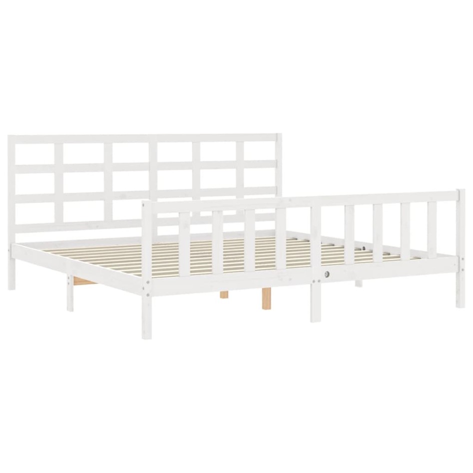 Estructura de cama con cabecero madera maciza blanco 200x200